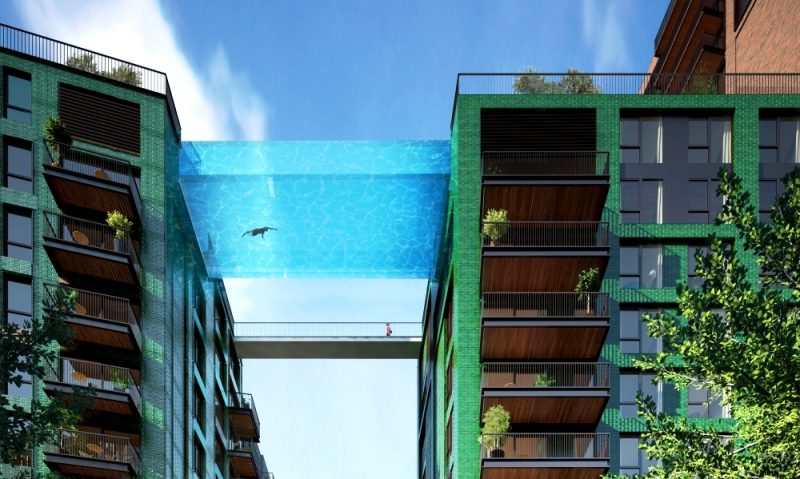 Проект скляного басейну між двома будівлями в Лондоні